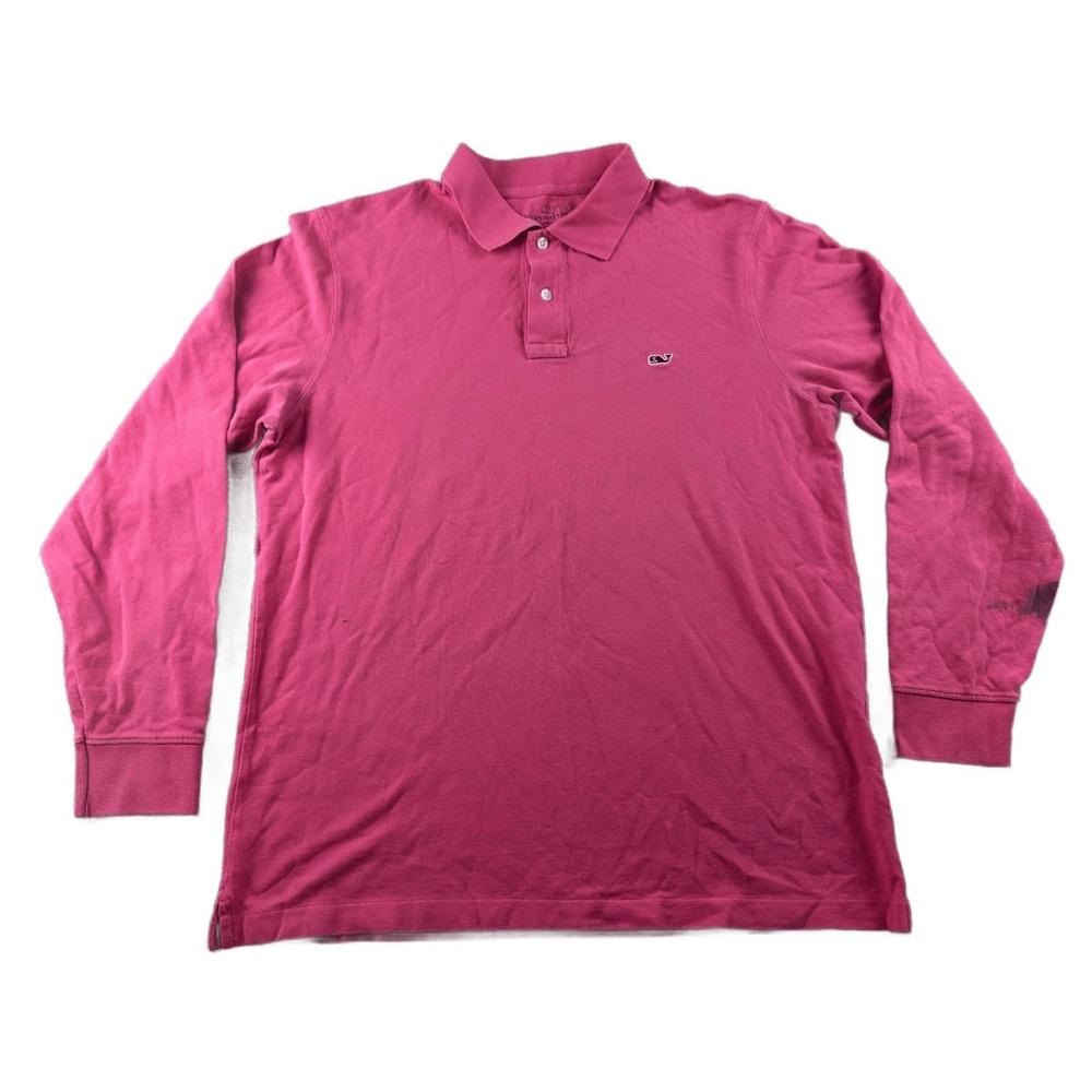 Vineyard Vines Polo Shirt‎ Men M Pink Long Sleeve Embroidered Whale Pique Preppy